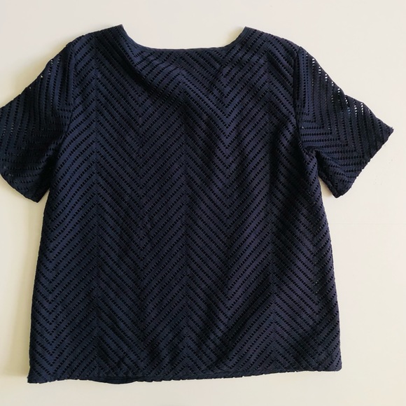 Tory Burch Square Neck Navy Zig Zag “Eyelet” Pullover Short Sleeve S - Picture 6 of 7